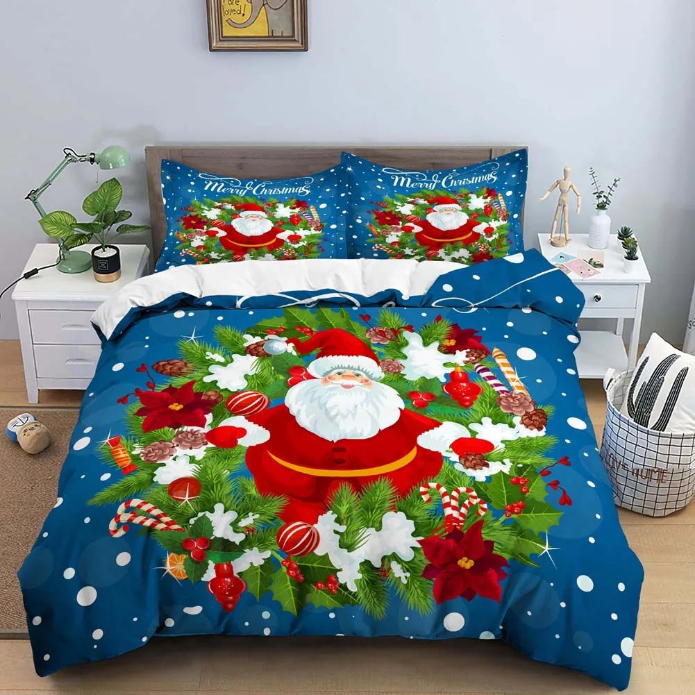 Santa Claus Print Duvet Cover for Adult Kids Bedding Set with Pillowcase Christmas Decor Quilt 2/3pcs King Twin Size | Дом и сад