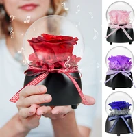 automatic rotating preserved rose music box eternal flower in glass dome valentines day birthday gifts for wedding anniversary