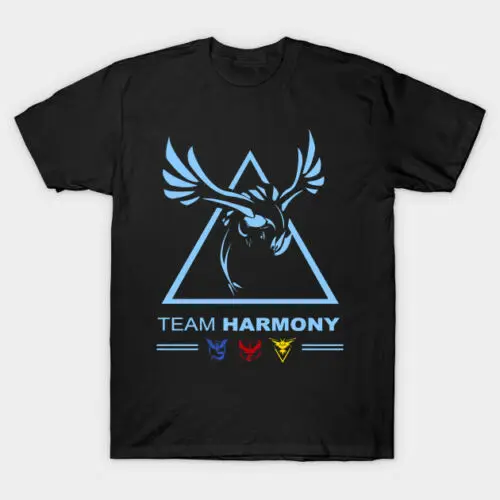 Новая команда Harmony Pokemon Go! Для мужчин футболки с рисунками из мультфильмов размеры
