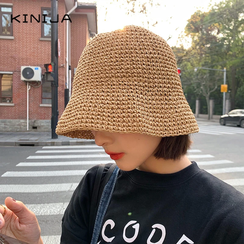 Панама женская Соломенная с козырьком модная пляжная от солнца корейский стиль