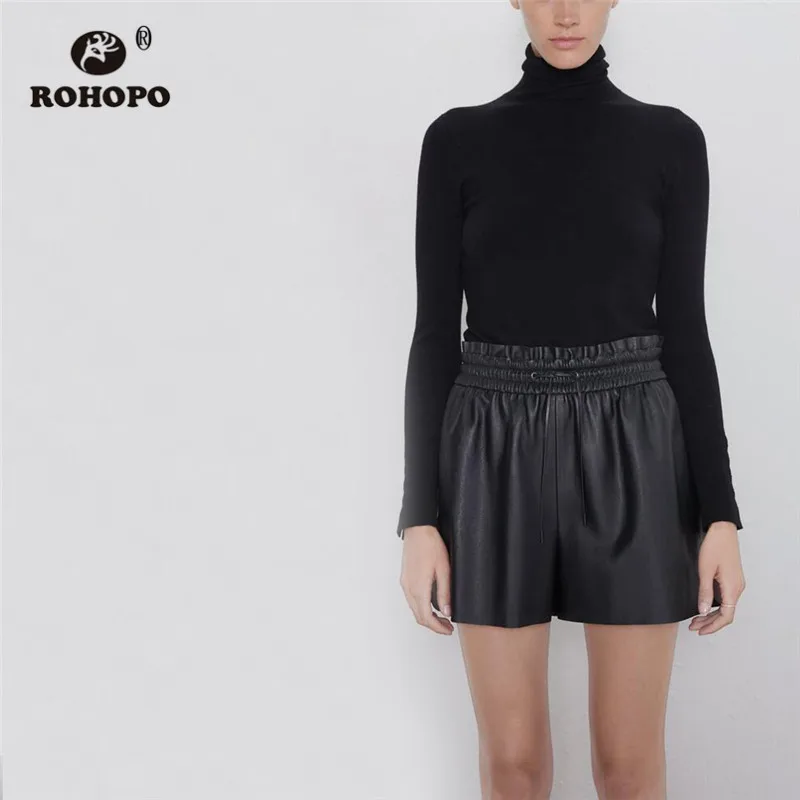 ROHOPO с завышенной талией поясом черная кожаная юбка шорты женские плиссированные