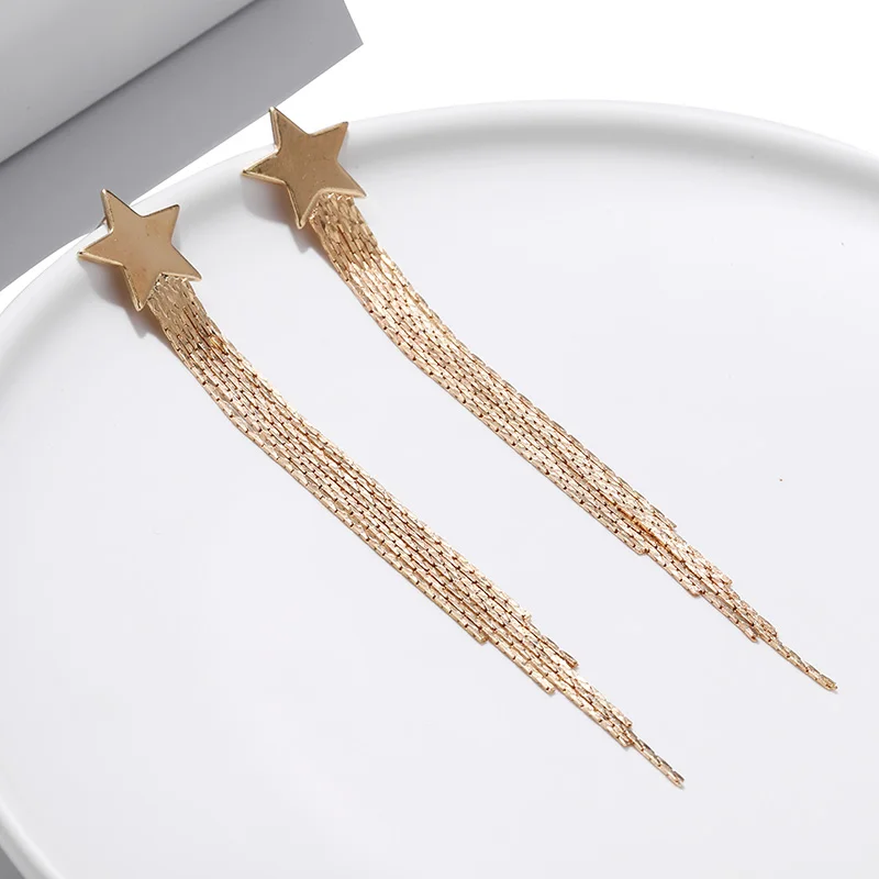 Хит продаж корейские серьги пентаграмма длинные висячие с кисточками для женщин