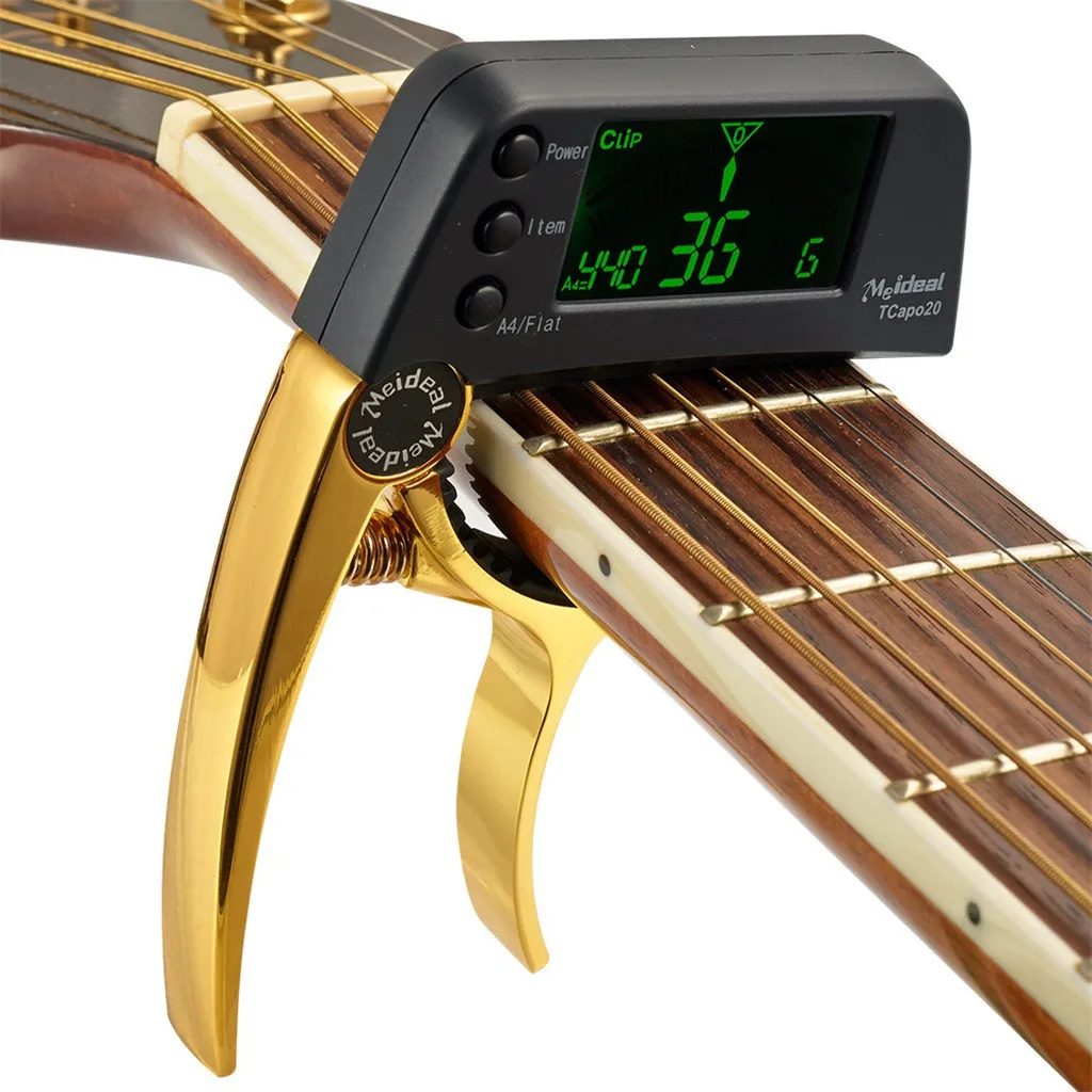 

Multi-use TCapo20 Guitar Capo Tuner with Large LCD Display for Acoustic Folk Electric Guitar 2 In 1 Bass Guitar Tuner and Capo