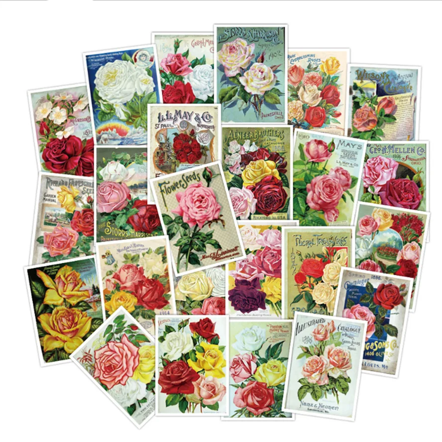

10/30/50PCS Retro Classic Flowers Small Fresh Graffiti Stickers Laptop Luggage Skateboard Guitar Decoration Stickers Wholesale