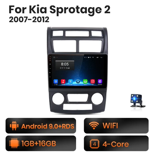 WIFI (1GB-16GB) B AWESAFE для Kia Sportage 2007 2008 2009 Автомобильный Радио Мультимедиа Видео плеер gps Нет 2din 2 din Android 8,1 2 ГБ+ 32 ГБ - Цвет: WIFI (1GB-16GB) B