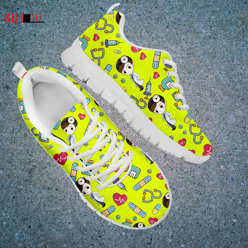 

KUILIU 2021 Cute Caroon Doctor Women's Shoes Lace Up Sport Shoes mesh Sneaker Casual Flats Shoes Free Shipping Dropshipping