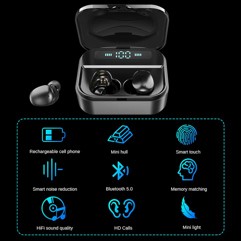 Сенсорные TWS, настоящие беспроводные наушники, Bluetooth наушники, водонепроницаемые головные уборы с 3600 мАч, Дополнительный внешний аккумулятор для iPhone, xiaomi, huawei