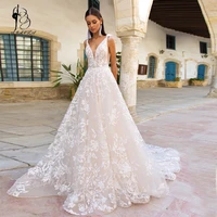 tank sleeve lace appliques wedding dresses a line deep v neck bride gowns bridal robes cheap wedding gowns robe de mariee