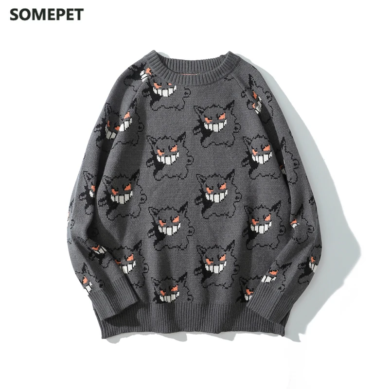 

Anime Sweater Women Harajuku Gengar Pattern Pullover Loose Korean Style 2020 Autumn Winter Warm Knitted Jumper Woman Sweaters