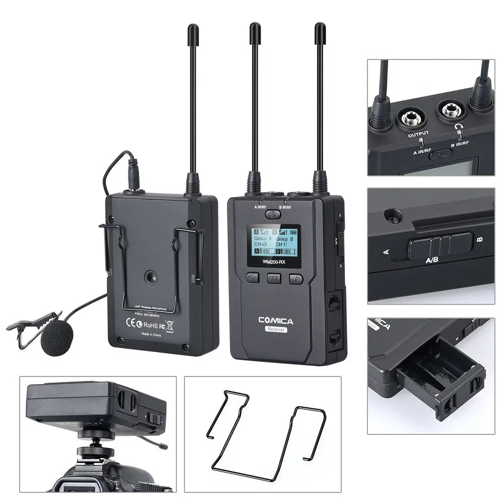 구매 Comica-무선 마이크 (A), 96 채널, 전문 무선 마이크, Lavalier 마이크, 녹음 콘덴서 마이크