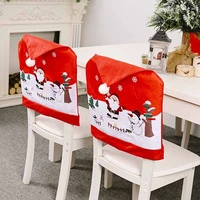 chair cover dinner dining table santa claus snowman red cap ornament chair back cover christmas home table decoration 5060cm