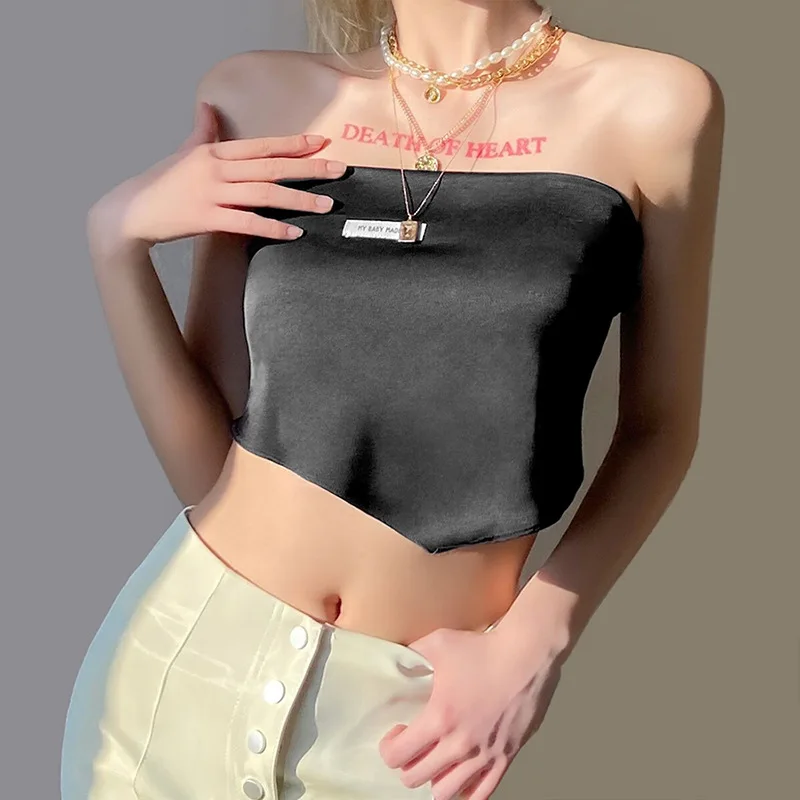 

2021 Tank Tops Backless Fashion Labeling Irregular Warp Sexy Solid Color One Word Collar Vest Casual Summer Fashion Slim Women