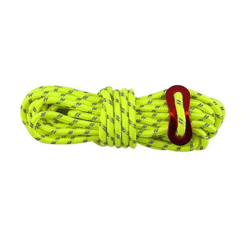 Fluorescent green 4 мм* 4 м светоотражающего тента с пряжкой из алюминиевого сплава Регулировочная Пряжка ветряная веревка для походная сетка от солнца тент наружный инструмент - Цвет: Fluorescent green