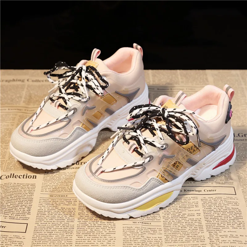 

Women Platform Chunky Sneakers 4cm High Lace-up Casual Shoes Women Vulcanize Shoes Luxury Designer Dad Female Fashion Sneakers