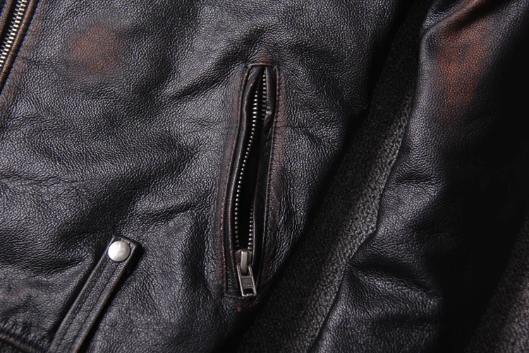 

men's Amerian style vintage motorcycle Hand-make rub color slim fit biker jacket men cow leather coat