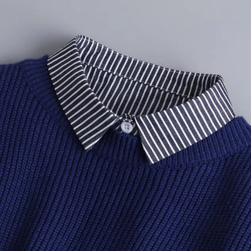 Linbaiway Formal Stripes Detachable Lapel Fake Collar Women Button Down False Female Removable Half Shirt Blouse Decor |