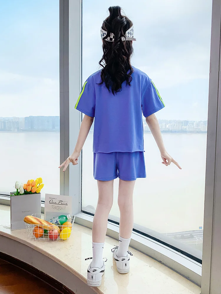 Girls Sports Suit 2021 New Summer Youth Children Leisure Suit Loose Shorts Running Sports 2PCS suit