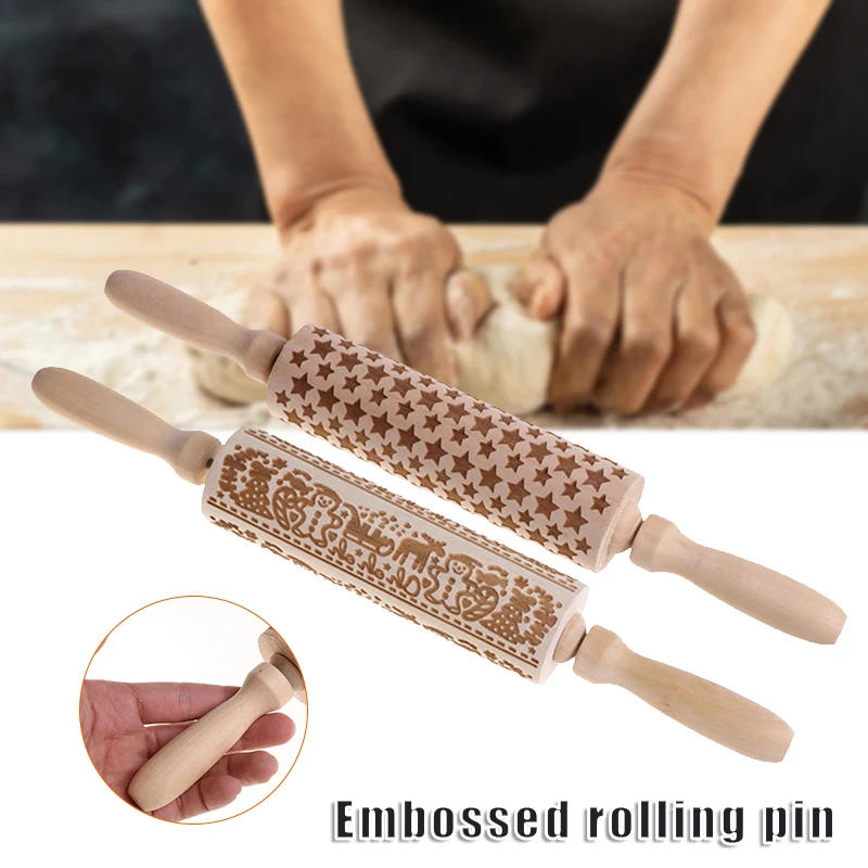 

Handhold Embossed Rolling Pin Multipurpose Christmas Pattern Rolling Pin Practical Kitchen Baking Gadgets GQ