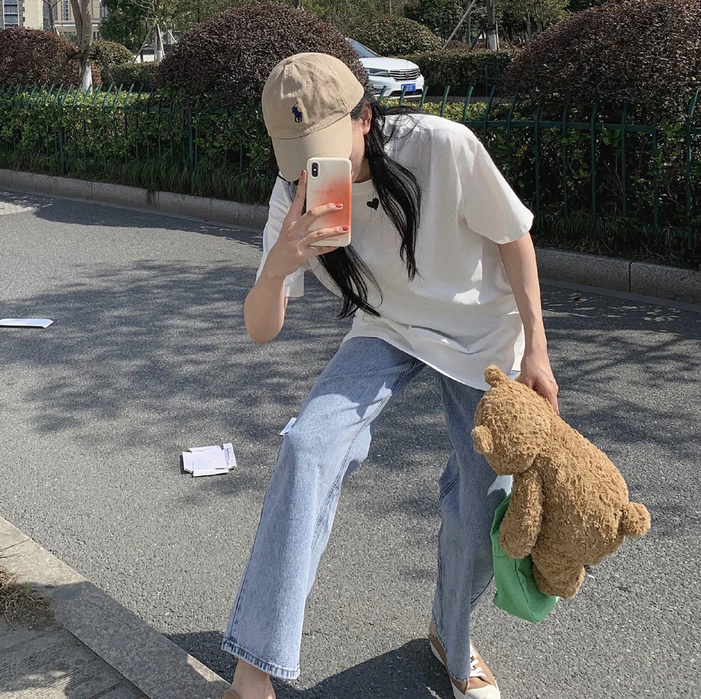 

2021 summer women wide leg jeans poker embroidery new design loose straight High Waist Wide Leg Pants