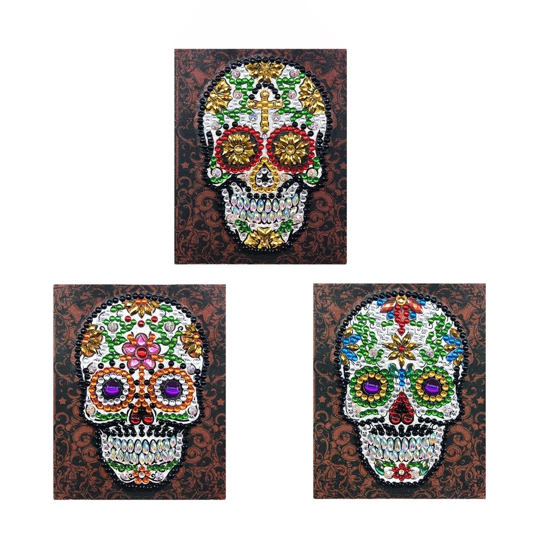 

3pcs Backpack Clothing Velcro 5D DIY SKull Diamond Painting Epaulette Badge Special-shaped Rhinestone Embroidery Sticker