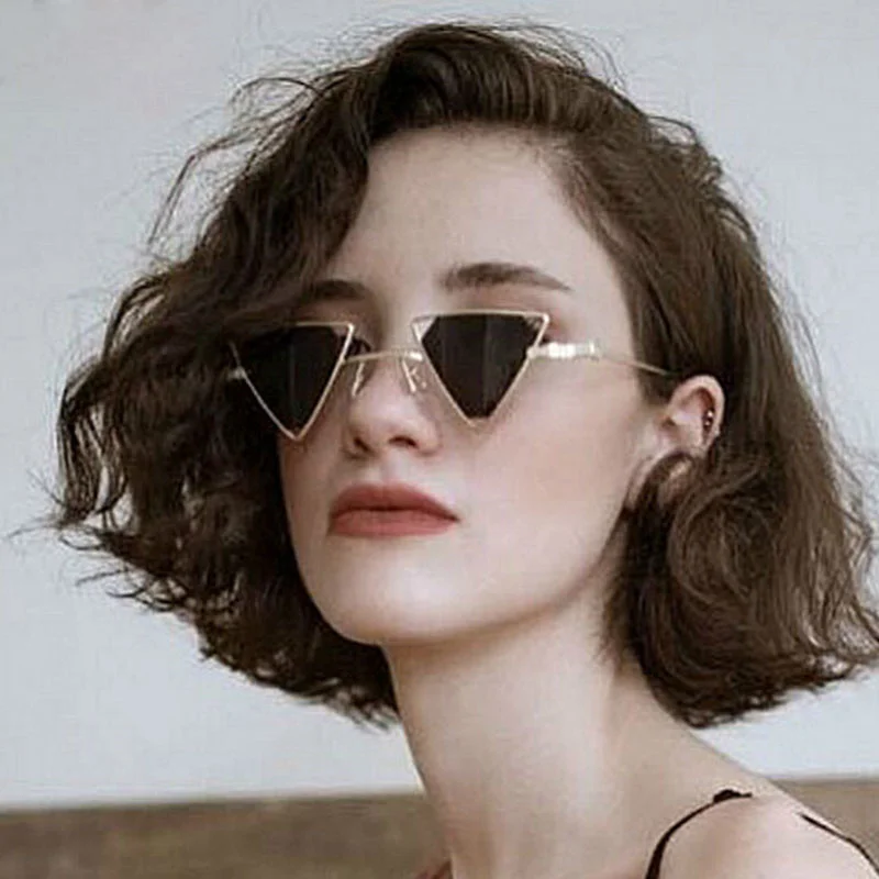 

2022 Punk Style Triangle Sunglasses Women Retro Openwork Metal Frame Eyeglasses UV400 90S Hip Hop Tinted Color Lens Sun Glasses