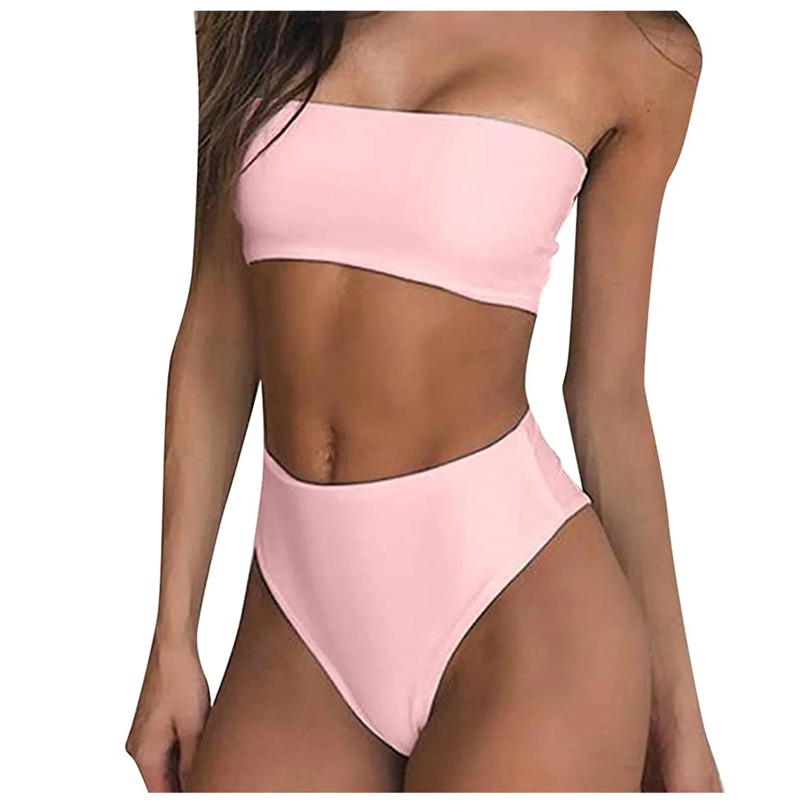 Bikini 2021 Swimwear Women's Sexy Solid Color Bralette Tops Set Two-piece Swimsuit Fashion Women | Женская одежда