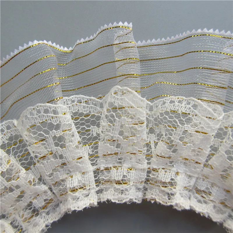 1 ярд 2-слойная Золотая плиссированная вуаль пилообразные кружева оборки