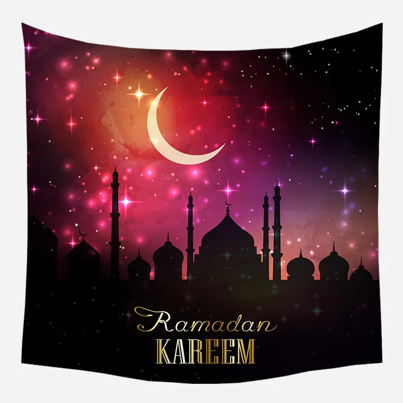 Eid Mubarak Ramadan Festival Tapestry - Moon Lantern Palace Pattern Decoration for Living Room or Bedroom - Muslim Party Outfit image 5