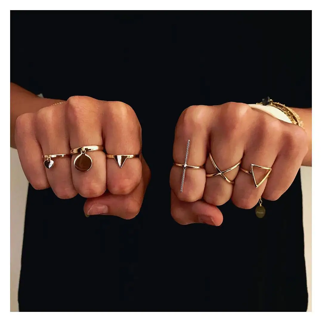 Женский комплект колец в стиле панк готическое кольцо с треугольным крестом и