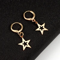 sweet hollow star hoop earrings for women gold alloy girls wedding jewelry statement pendant charm korean earring mujer
