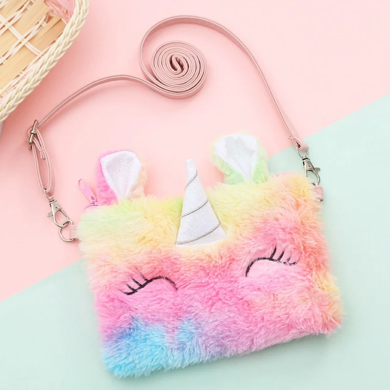 

Cartoon Unicorn Coin Purse Soft Fur Shoulder Bag Cartoon Cute Plush Purses Lovely Handbags Girls Children Money Change Wallet