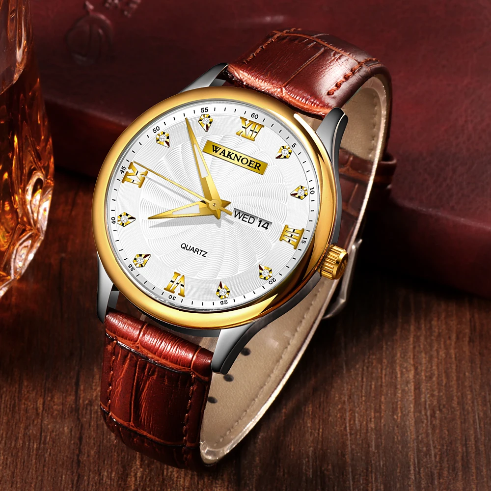 

WAKNOER Top Brand Luxury Quartz Men's Watch Luminous Waterproof Business Leather Men Sport Watch Relogio Masculino Reloj Hombre