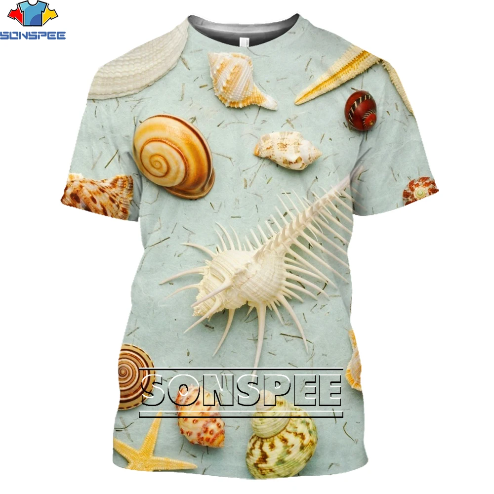 

SONSPEE 3D Printing Men's T-shirt Beach Shell Men And Women Short-sleeved Casual Harajuku Street Hip-hop Loose Oversized Top