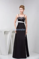 free shipping 2015 design new arrival hot seller custom spaghetti strap embroidery formal gown black and white evening dress