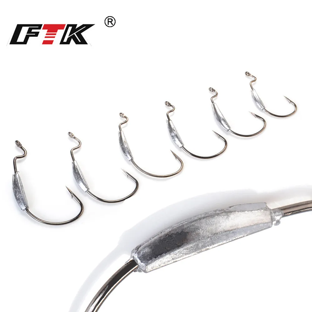 FTK 5pcs/pack 2#-4/0 Fishing Soft Worm Jig Lead Lure Hooks High Carbon Steel Wide Super Lock Fishhooks Softjerk | Спорт и