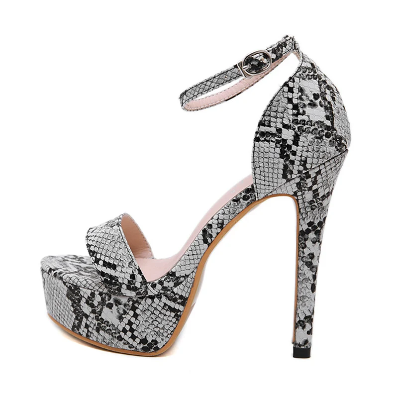 2020 босоножки женские летние туфли на высоком тонком каблуке со змеиным принтом и
