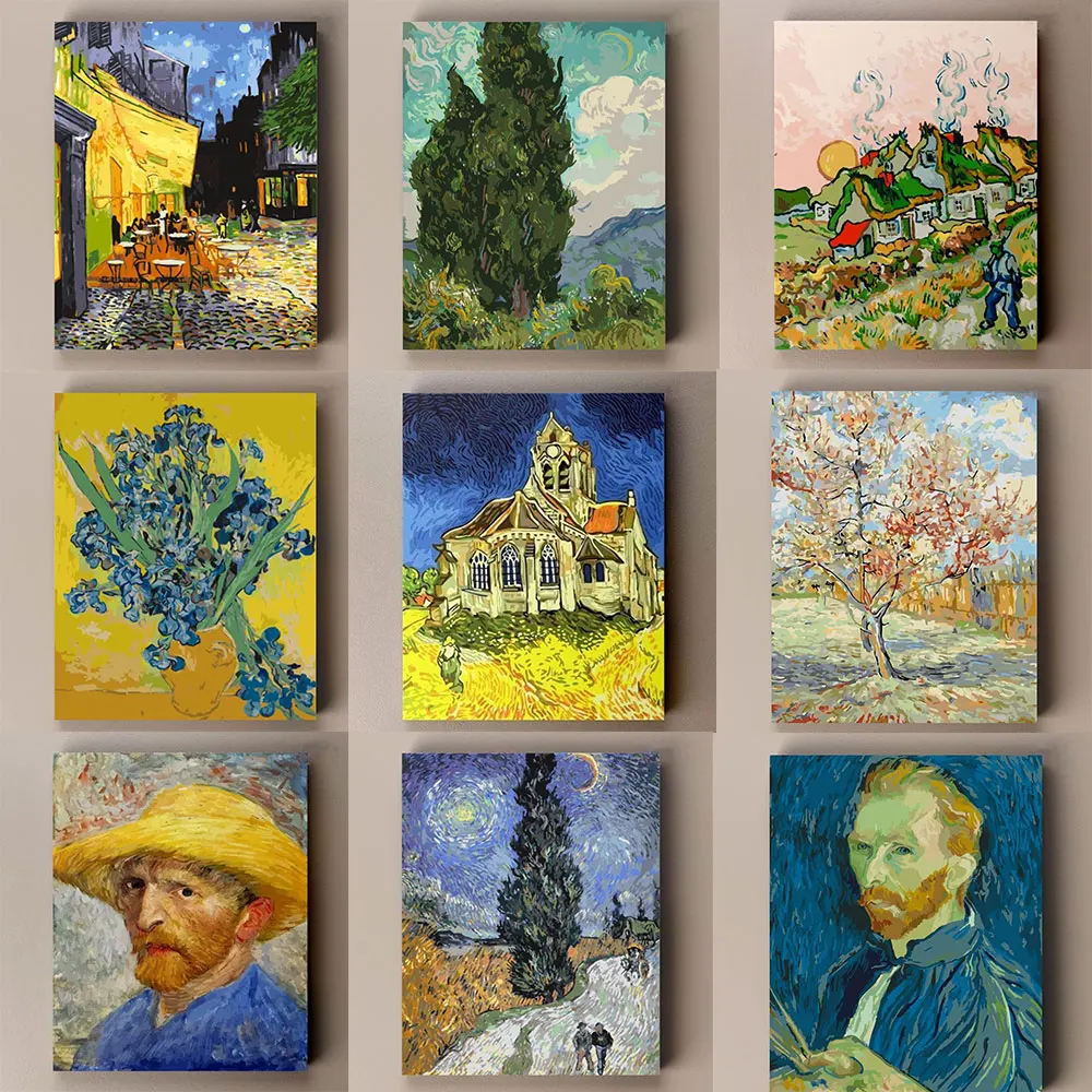 

Vincent Van Gogh Oil Acrylic Painting By Numbers On Canvas DIY Frame For Kid Adult Handpainted Picture Wall Art Home Decoration