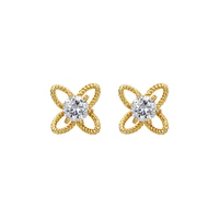 fashion female luxury crystal flower stud earrings vintage silver color wedding jewelry white zircon stone earrings for women