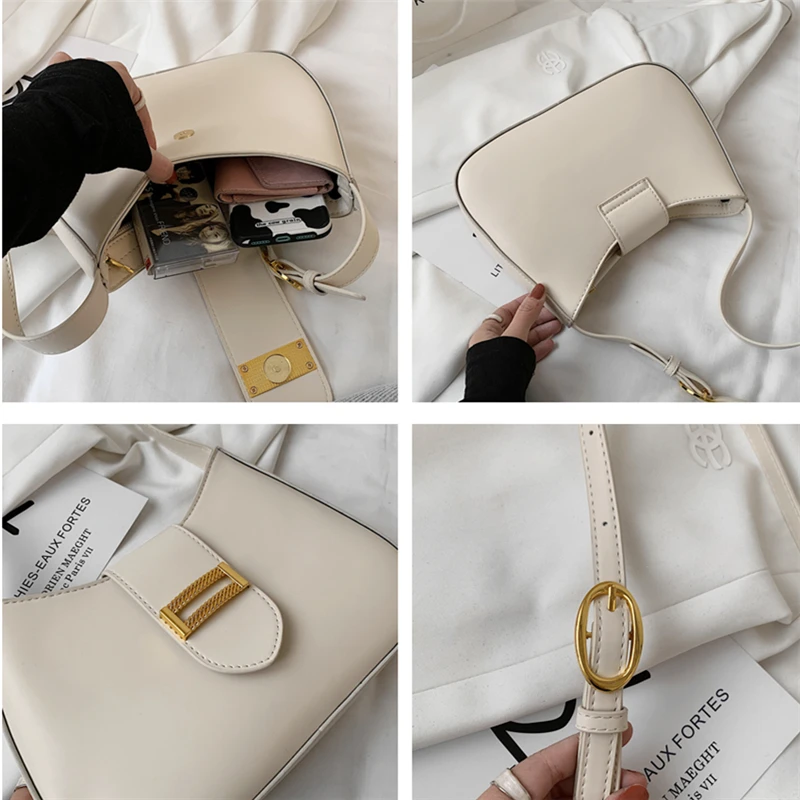 

Fashion Mental Buckle Baguette Shoulder Bags For Women Hafl Moon Designer Handbags High Quality Small Girl Tote Bags 2021 Summer