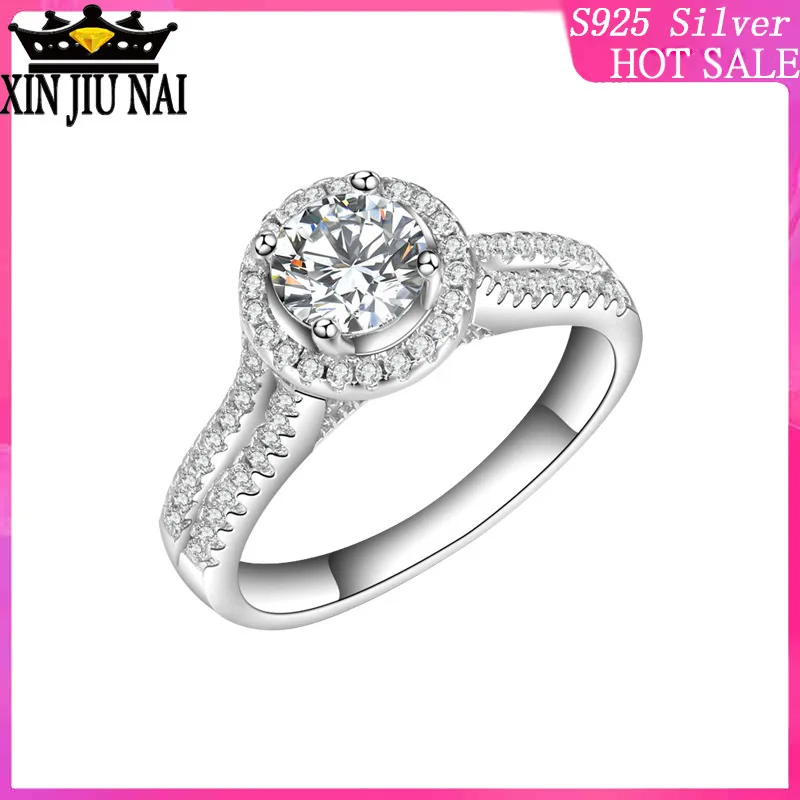 

925 sterling silver Luxury Round Ring Double Row Classic Four-Prongshine wedding ring jewelry gift diamond rings for women