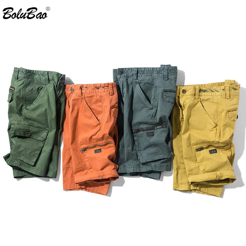 

BOLUBAO Brand Men Straight Shorts Summer New Men's Outdoor Solid Color Cargo Shorts Male Casual Knee Length Shorts (No belt)