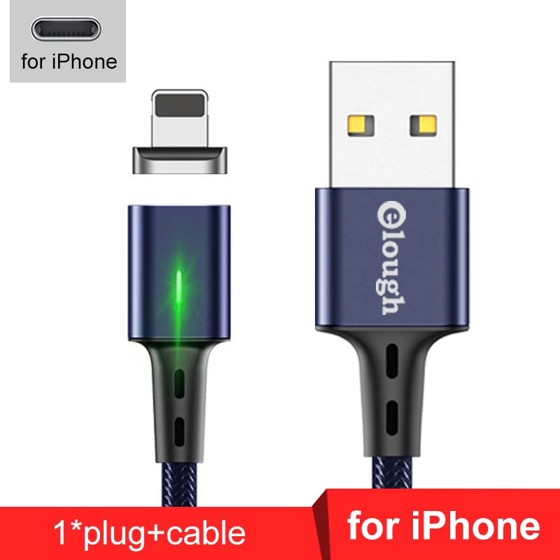 blue for iphone Elough Магнитный зарядный кабель для iphone кабель Micro usb type c кабель для HUAWEI P30 Магнитный кабель быстрое зарядное устройство USB C провод для передачи данных - Цвет: blue for iphone