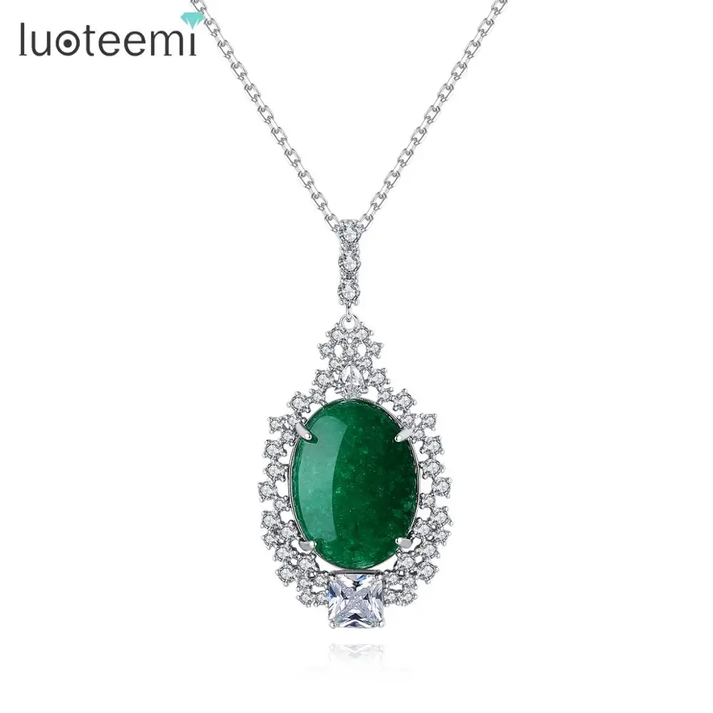 Роскошные ожерелья LUOTEEMI с подвеской из зеленого камня для женщин Свадебные