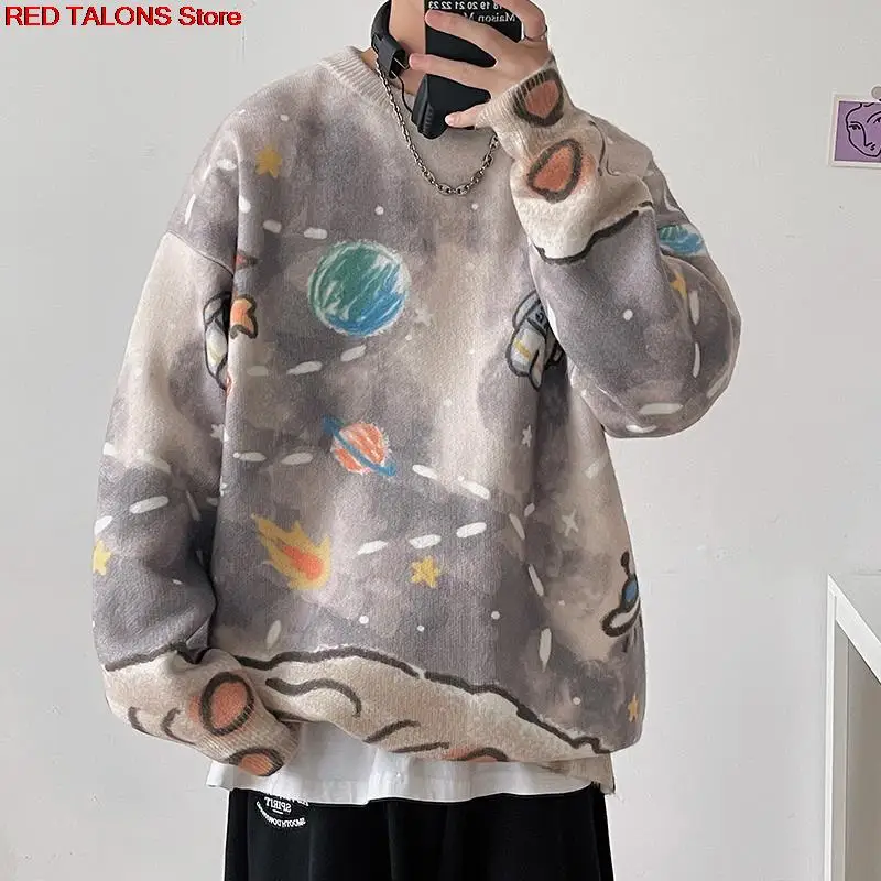 Модная уличная одежда новинка осень-зима вязаный пуловер с принтом космонавта