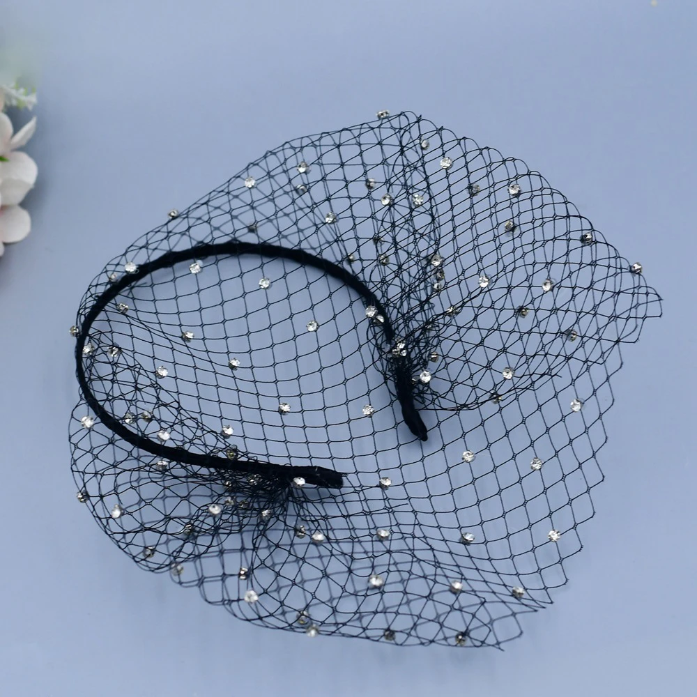 

PHYLLiS JM06 White Headband Veil for Bridal Crystal Birdcage Face Net Mask Bling White Diamante Hair Hoop Headband Veil