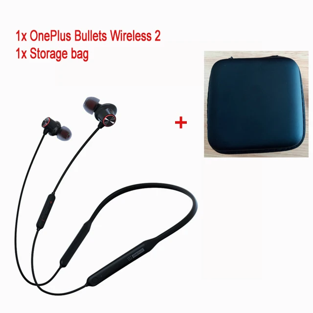 Оригинальные беспроводные наушники OnePlus Bullets 2 AptX, гибридные наушники в ухо, с магнитным управлением, микрофон, быстрая зарядка для Oneplus 7/7 Pro - Цвет: Black n Bag