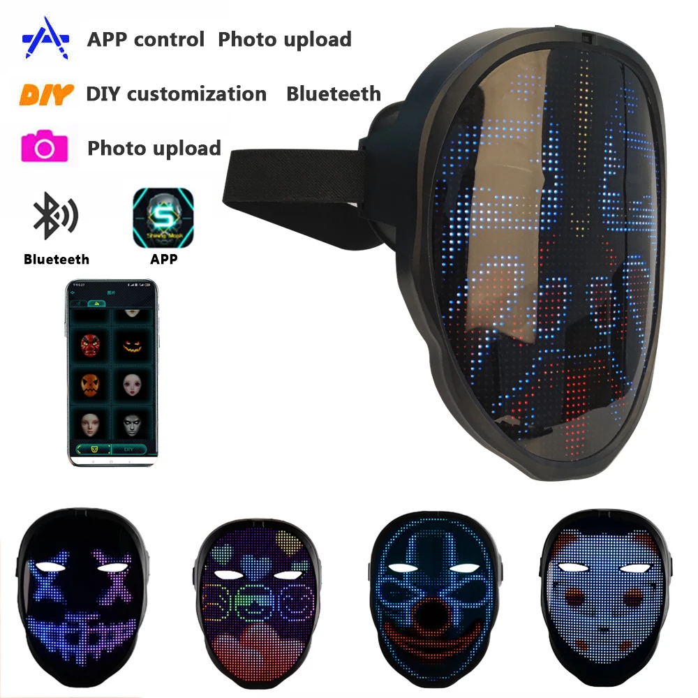 

Full-Color Halloween LED Shining Mask DIY APP Control Face-Changing Glowing Mask For Ball Festival DJ Party Christmas Mask