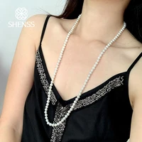 elegant classic jewelry 75cm brilliant light 6mm shell pearl necklace 925 sterling silver tail chain for women