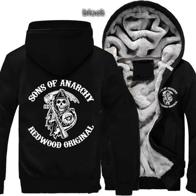 

NEW For Sons of Anarchy chaos fleece cotton coats Liberalism winter zipper Print Mens Hoodies Jacket MC Thicken Sweaterwear