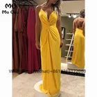 Женское длинное вечернее платье на бретельках, желтое шифоновое Плиссированное Платье с V-образным вырезом и открытой спиной, на лето, 2021